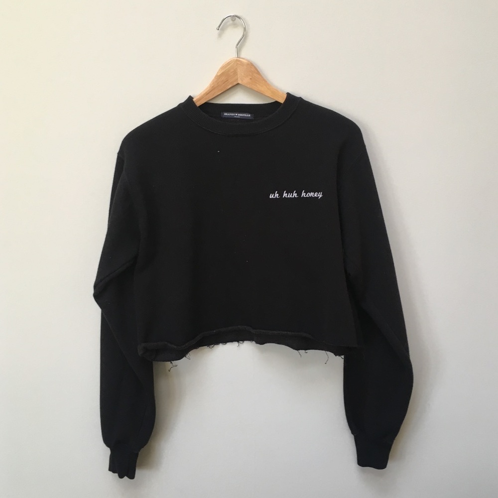 BRANDY MELVILLE Uh Huh Honey Black Cropped Sweater